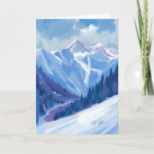 Cartão Montanha de Esqui Cordilheira Azul Aquarela