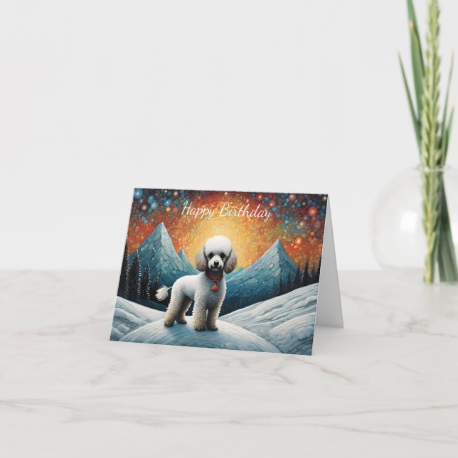 Cartão Montanha de Neve do Poodle Fofo Feliz Aniversário (Frente)