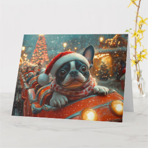 Cartão Montanha Russa de Cachorro Boston Terrier Natal