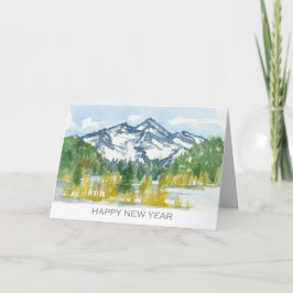 Cartão Montanhas Rochosas felizes anos novos Aquarela