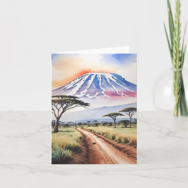 Cartão Monte Kilimanjaro Tanzânia Watercolor Stationery (Frente)
