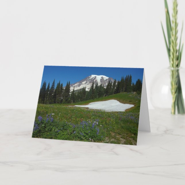 Cartão Monte Rainier, Flores Silvestres e Neve (Frente)