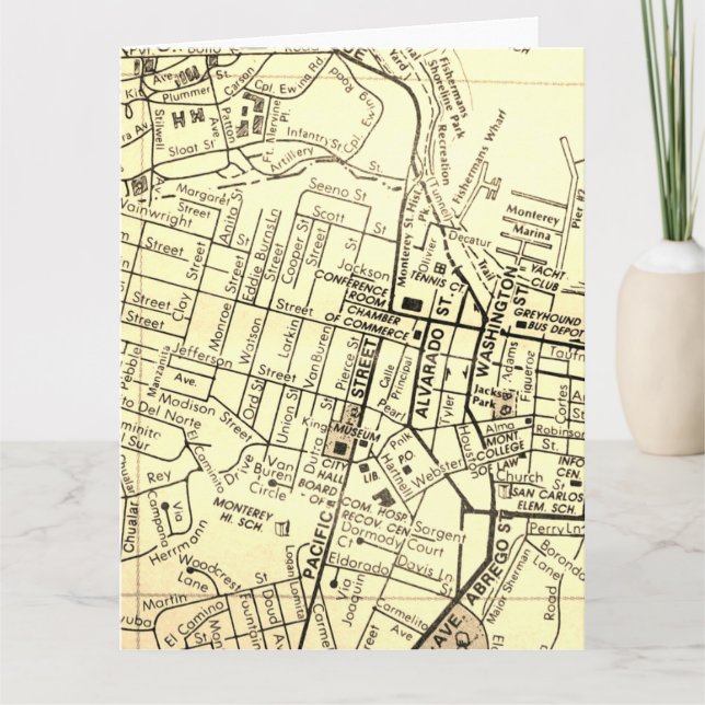 Cartão Monterey, CA Vintage Map (Frente)