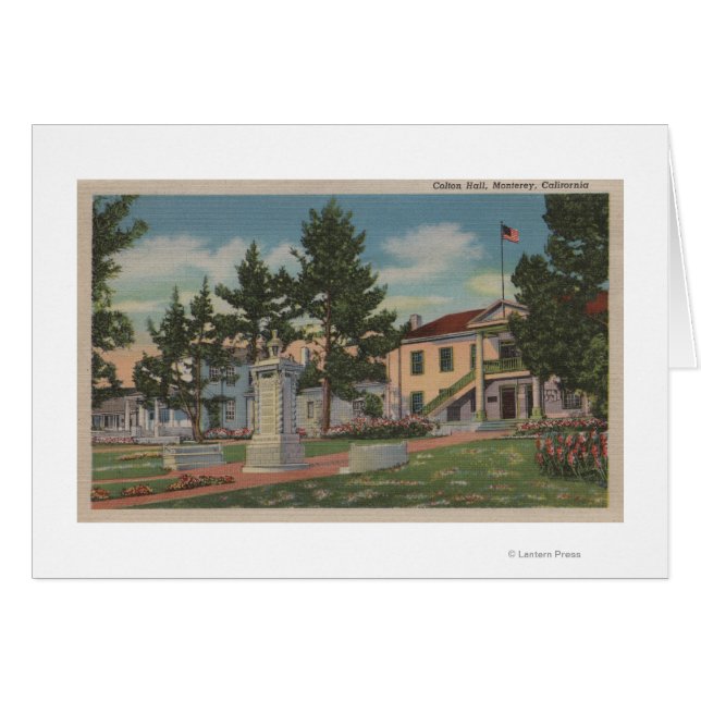 Cartão Monterey, CA - Vista de Colton Hall e Motivos (Frente Horizontal)