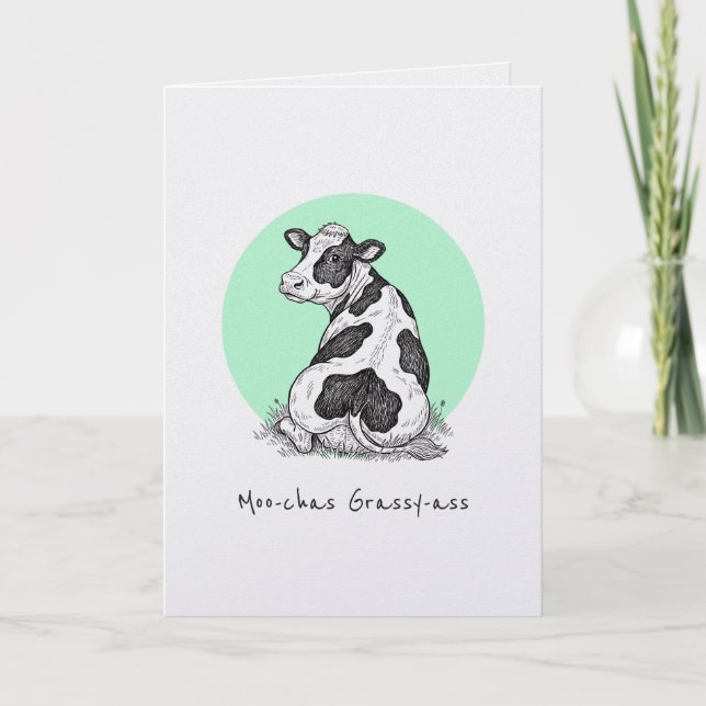 Cartão Moo-chas Grassy-ass punny thank you funny card (Frente)