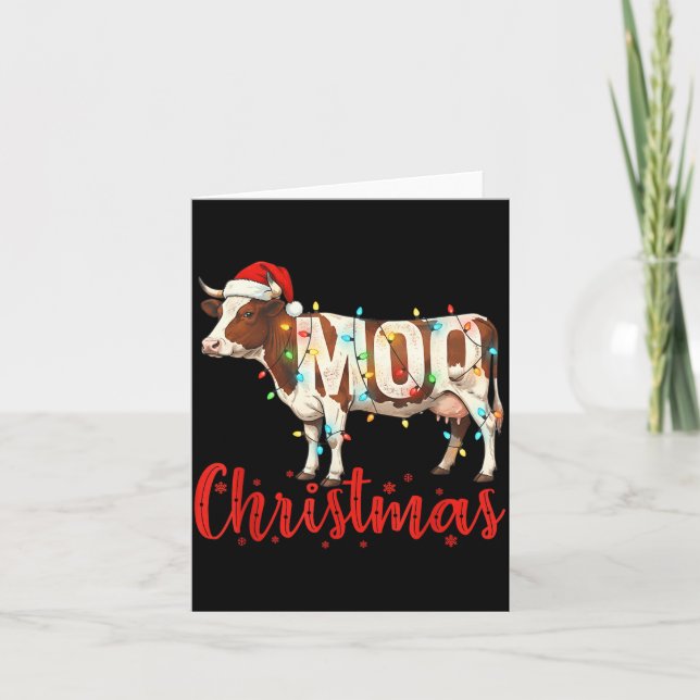 Cartão Moo Christmas Funny Cow Lovers Cattle Famer Farmin (Frente)