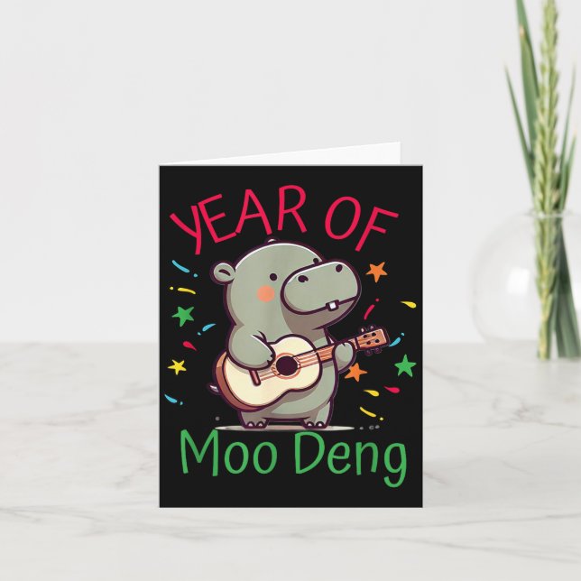 Cartão Moo Deng Is A Pygmy Hip Happy New Year Funny  (Frente)