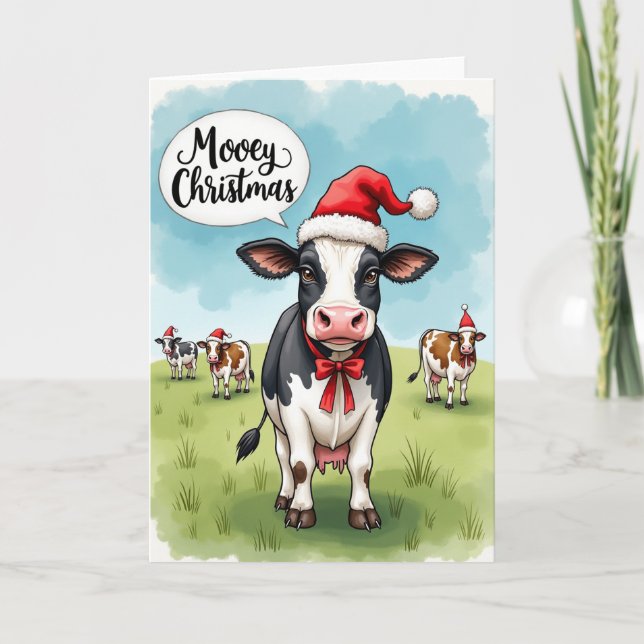 Cartão Mooey Christmas Cow Pun Funny Holiday Greeting (Frente)