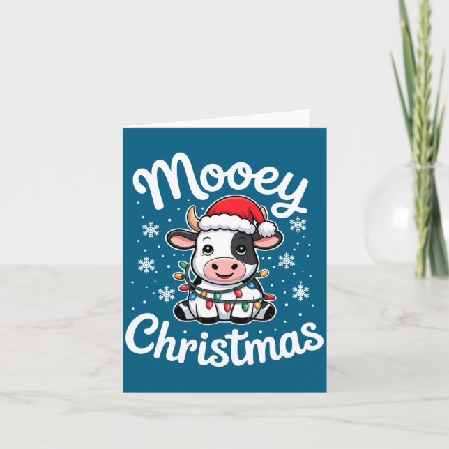 Cartão Mooey Christmas Cute Cow With Santa Hat And Holida (Frente)