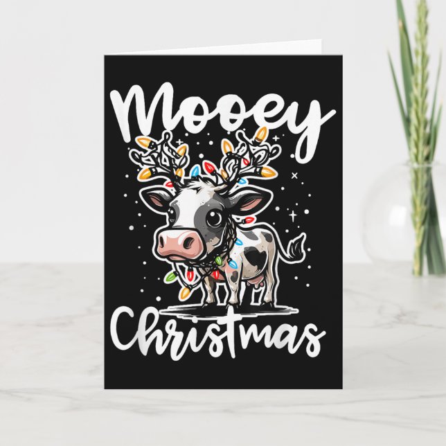 Cartão Mooey Christmas Heifer Cow Reindeer Christmas Ligh (Frente)