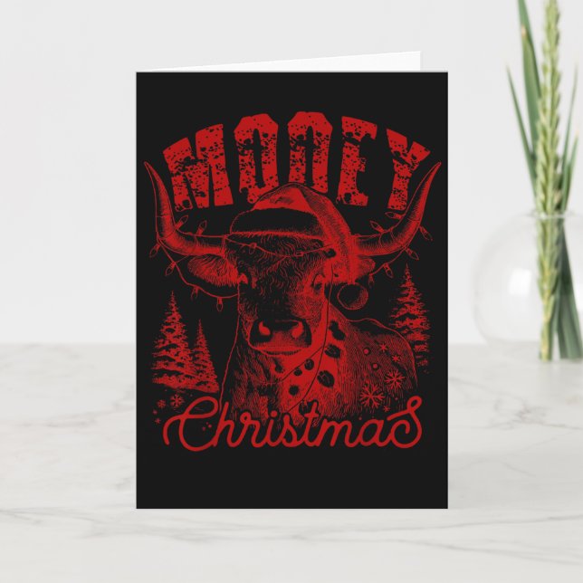 Cartão Mooey Christmas Western Heifer Highland Cow Santa  (Frente)