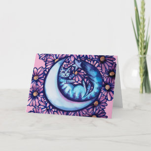 Cartão Moon Cat Flowers Daisy Mooncat art gatinhos lua