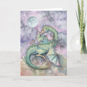 Cartão Moon Gazing Witch Dragon Fantasy Art Card