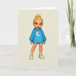 Cartão Moon Hoodie Fashion Doll Greeting Card