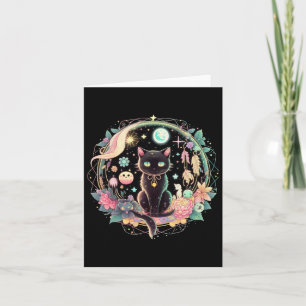 Cartão Moon Phases Cristal Witchy Black Cat Kawaii P