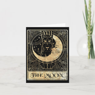 Cartão Moon Tarot Card Crescent Cat Night Halloween C
