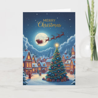 Cartão Moonlit Christmas Village — Holiday Greeting Card