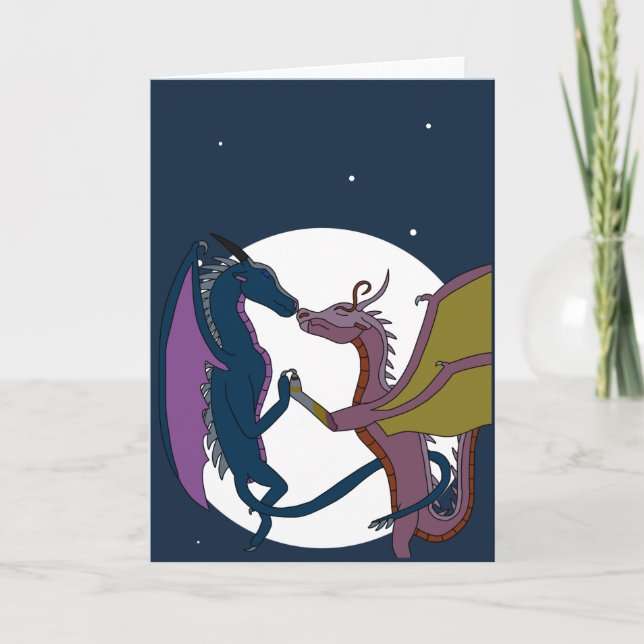 Cartão Moonlit Fantasy Dragon Couple Art Love Card (Frente)