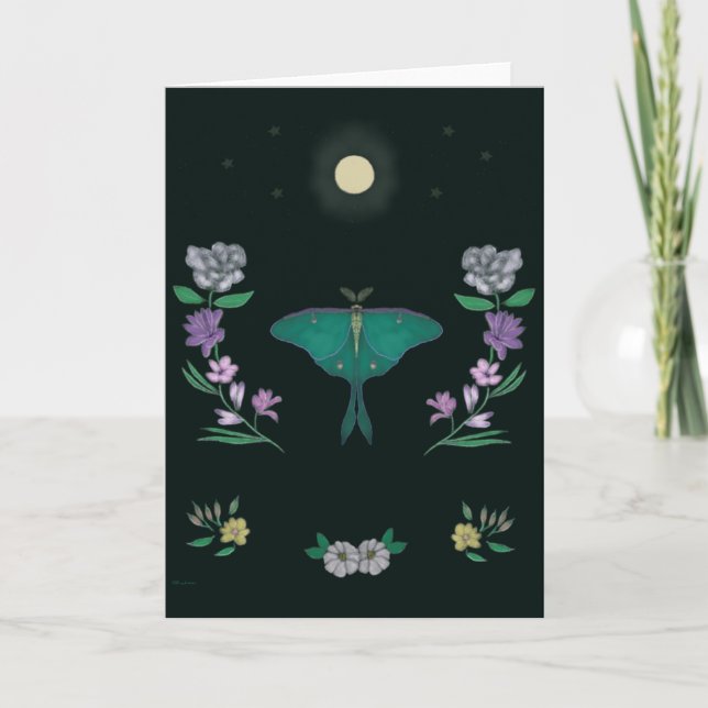 Cartão Moonlit Luna Moth Garden 5x7 Greeting Card (Frente)