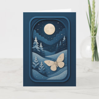 Cartão Moonlit Moth in Winter Forest Card