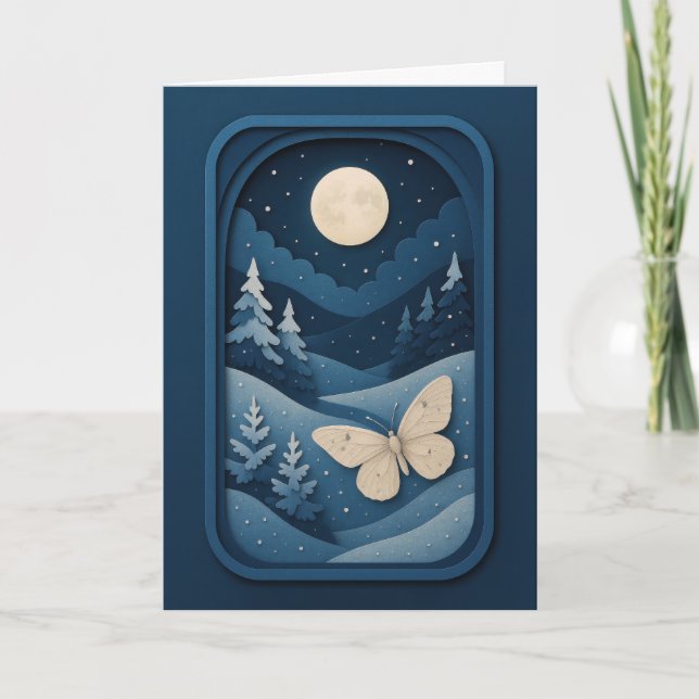 Cartão Moonlit Moth in Winter Forest Card (Frente)