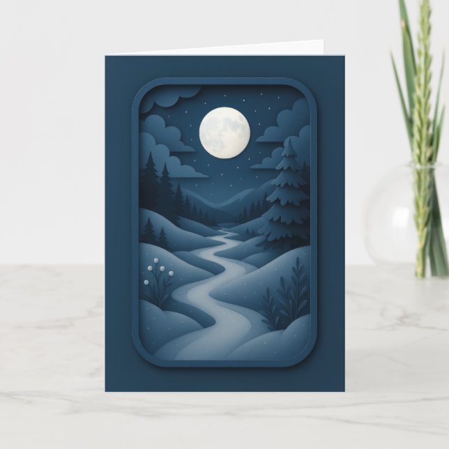 Cartão Moonlit Path Through Snowy Pines Card (Frente)