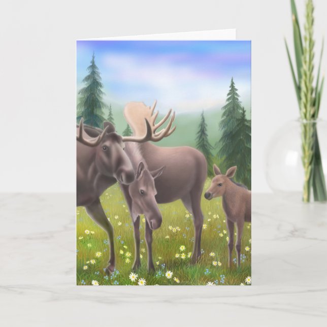 Cartão Moose in a Northern Forest Greeting Card (Frente)