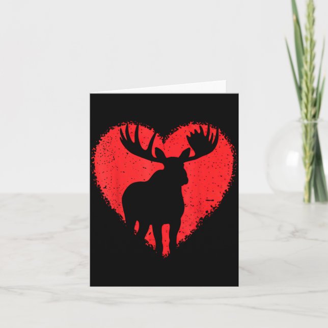 Cartão Moose Lover Valentines Day Cute Red Heart Wild Ani (Frente)