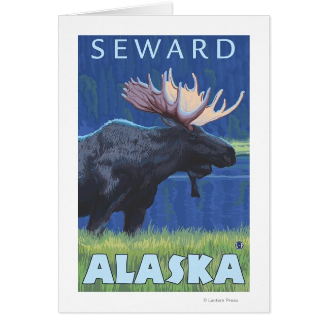 Cartão Moose na Noite - Seward, Alaska (Frente)