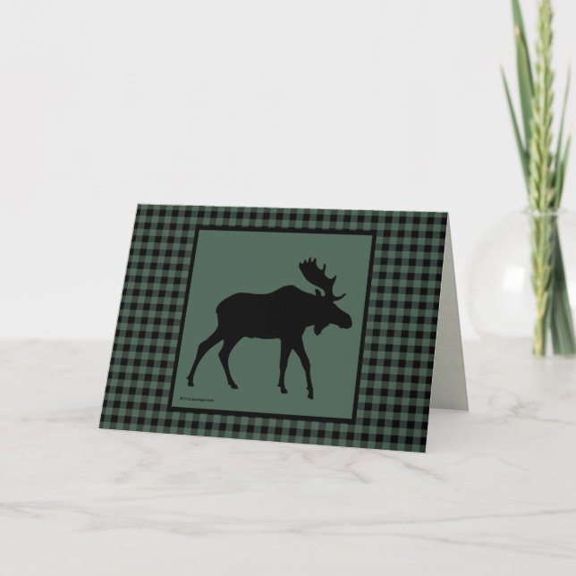Cartão Moose Silhouette Green e Black Check (Frente)