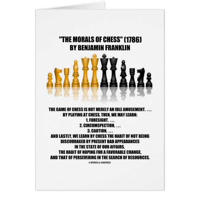Cartão Morais da xadrez reflexiva de Benjamin Franklin da (Frente)