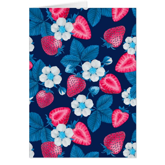 Cartão Morangos cor-de-rosa em azul (Frente)