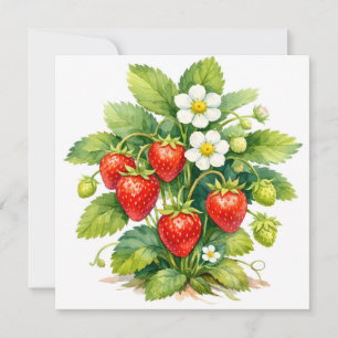 Cartão Morangos em aquarela e flor de baga 