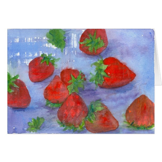Cartão Morangos Frescos Fruta Vermelha Vazio de Aquarela (Frente horizontal)