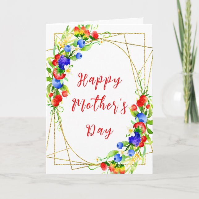 Cartão Morangos Mistos de Verão Feliz Dia das Mães (Frente)