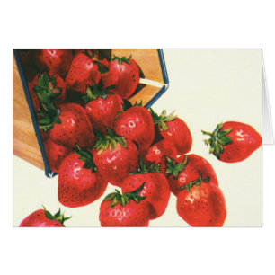 Cartão Morangos Vintage em Cesta, Alimentos Frutas Bagas
