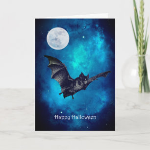 Cartão Morcego Assustador Voando no Halloween