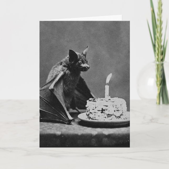 Cartão Morcego com Bolo de Aniversário (Frente)