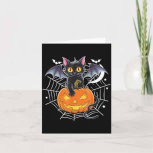 Cartão Morcego Halloween _ Gato Preto Asas de Morcego Gat