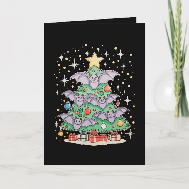 Cartão Morcego Pássaro Árvore de Natal Luzes de Natal Cha (Frente)