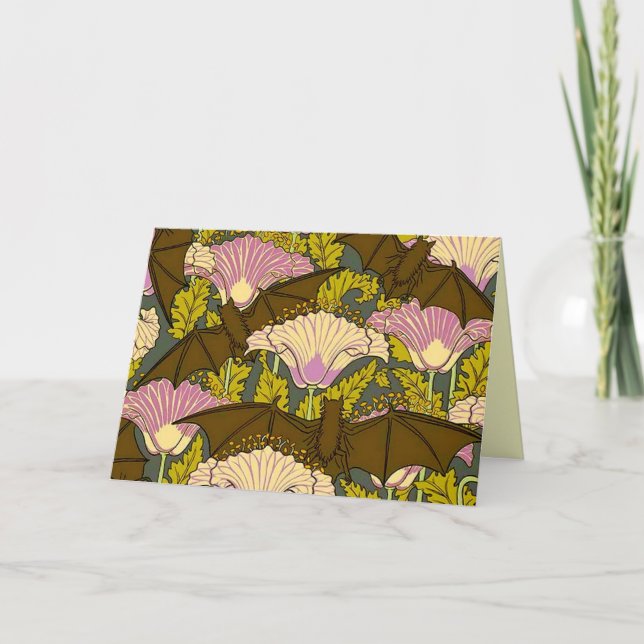Cartão Morcegos e Flores Art Nouveau (Frente)
