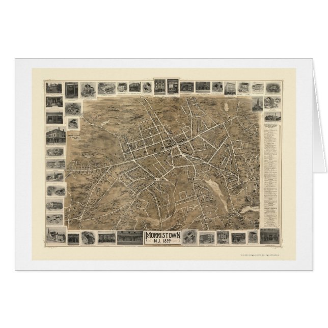 Cartão Morristown, mapa panorâmico de NJ - 1899 (Frente Horizontal)