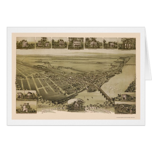 Cartão Morrisville, mapa panorâmico do PA - 1893 (Frente Horizontal)