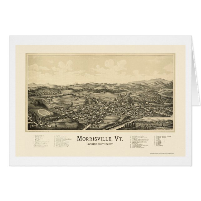 Cartão Morrisville, mapa panorâmico do VT - 1889 (Frente Horizontal)