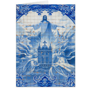 Cartão Mosaico de azulejo azul de Jesus, Portugal