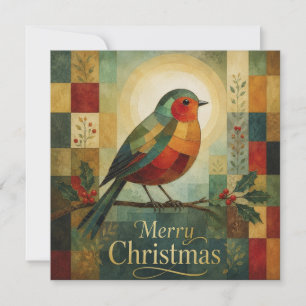 Cartão Mosaico de Natal Robin Pássaro Azevinho Fruta