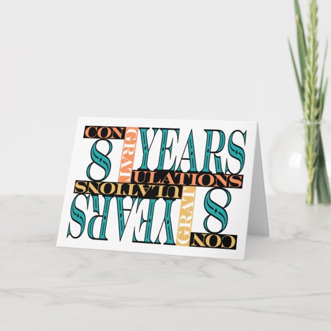 Cartão Mosaico de Parabéns do 8º Aniversário do Funcionár (Frente)