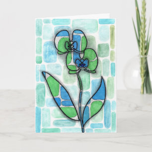 Cartão Mosaico Floral de Orquídea em Aquarela Abstrata pa