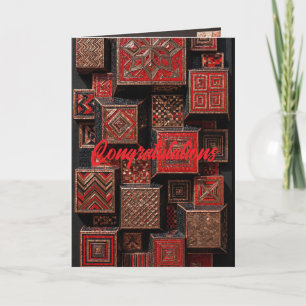 Cartão Mosaico Geométrico Vermelho e Cobre - Cubos 3D