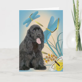 Cartão Moscas do Dragão do Cocker Spaniel e Borboletas